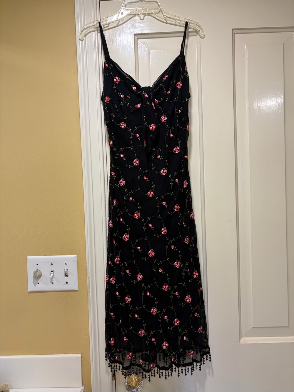 Betsy Johnson Floral Slip Dress with Pink Embroidery and beading